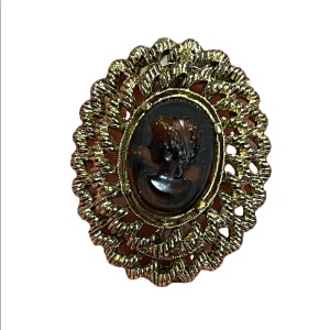 Vintage antiqued gold finish Gerrys Cameo high relief brooch