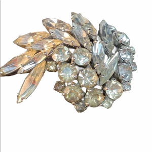 Vintage C1950s Sherman Brooch clear crystals silver finish