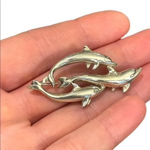 Vintage sterling silver 925 swimming Dolphins brooch