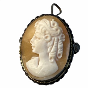 Antique 800 Silver shell cameo brooch pendant