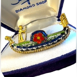 COPY - Vintage C1950s Italian glass Mosaic gondola brooch gold finish