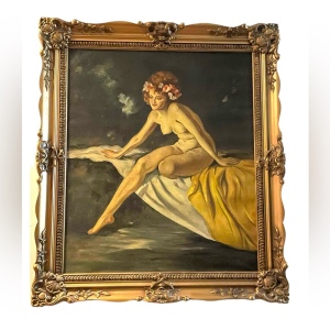 Stunning vintage unsigned oil painting on canvas hand made wood ornate frame