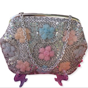 - Vintage silver pastel color flower purse 1960s