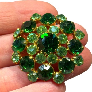 Vintage Austria Green crystal flower brooch mid century 1960s