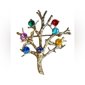 Vintage sterling silver tree of life multi gemstone gold plated TREE brooch