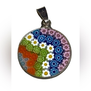 Vintage sterling silver Italy 925 Murano Glass Millefiori Pendant